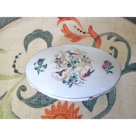 Vintage Rochard Limoges France Porcelain Dresser Trinket Box Bird of Paradise - Picture 1 of 11